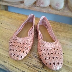 H by Halston Size 8 Brown Leather Woven Tan Flats